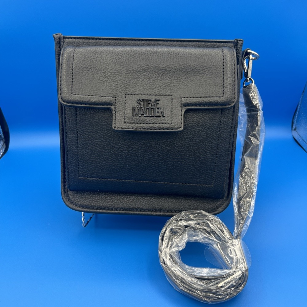 NWT Steve Madden DENIM BMEZZA Crossbody Bag. W/Strap BLACK‎